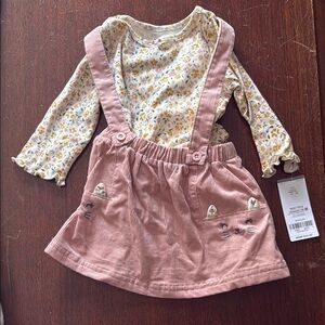 Floral Long Sleeve Top and Pink Corduroy Skirt Set